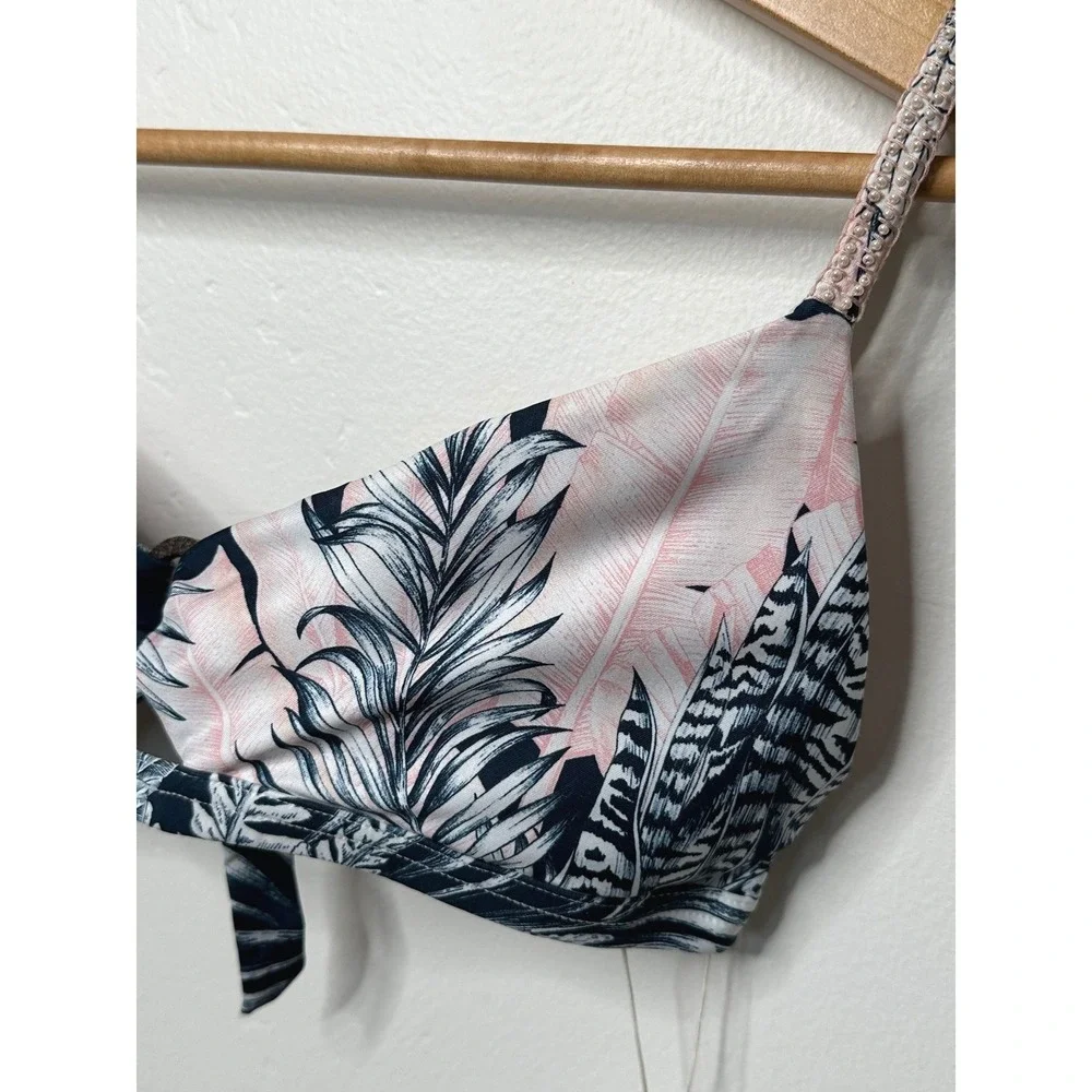 NEW Agua‎ Bendita Peggy Helios Tropical Beaded Bikini Top Navy Pink Size Large